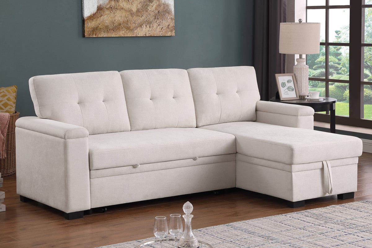 Willow & Hearth Lucca II 84.5"W Beige Woven Fabric Reversible Sleeper Sectional Sofa with Storage Chaise