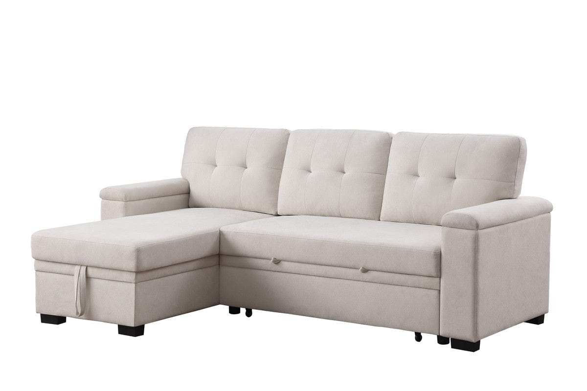 Willow & Hearth Lucca II 84.5"W Beige Woven Fabric Reversible Sleeper Sectional Sofa with Storage Chaise
