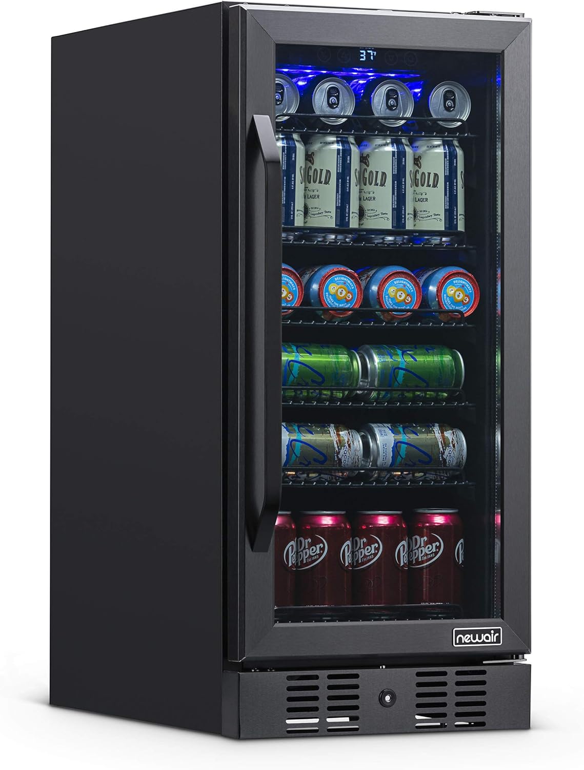 Newair 15" Built-in Beverage Fridge, 96 Cans, Black - Certified Refurbished