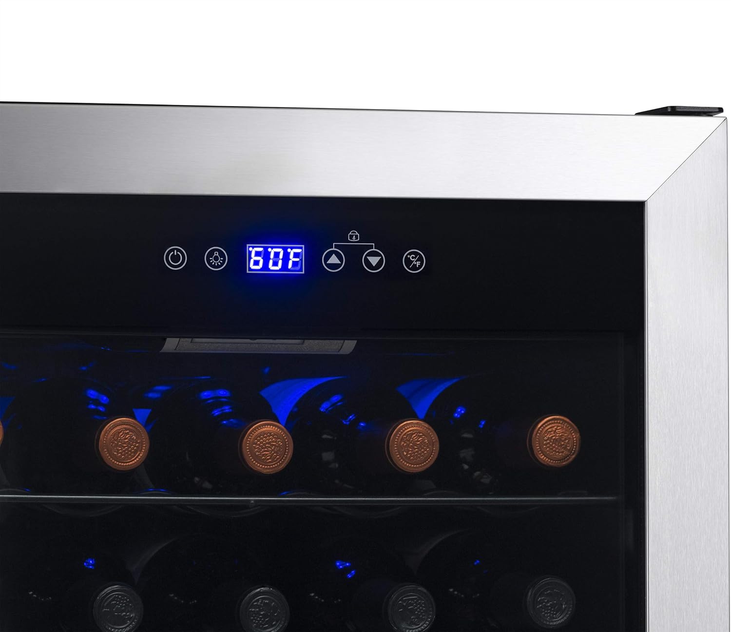 Newair Freestanding Wine Fridge with Digital Thermostat, 23 Bottles, Stainless Steel - Certified Refurbished
