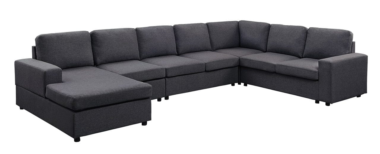 Willow & Hearth Tifton 146.5"W Modular Sectional Sofa with Reversible Chaise in Dark Gray Linen