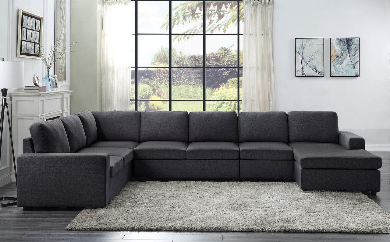 Willow & Hearth Tifton 146.5"W Modular Sectional Sofa with Reversible Chaise in Dark Gray Linen