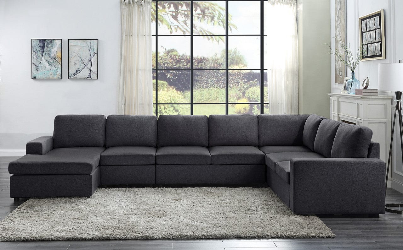 Willow & Hearth Tifton 146.5"W Modular Sectional Sofa with Reversible Chaise in Dark Gray Linen