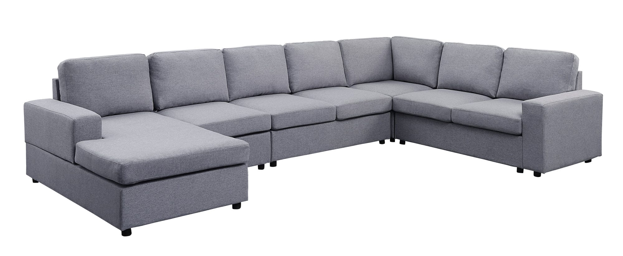 Willow & Hearth Tifton 147"W Light Gray Linen 7 Seat Reversible Modular Sectional Sofa Chaise