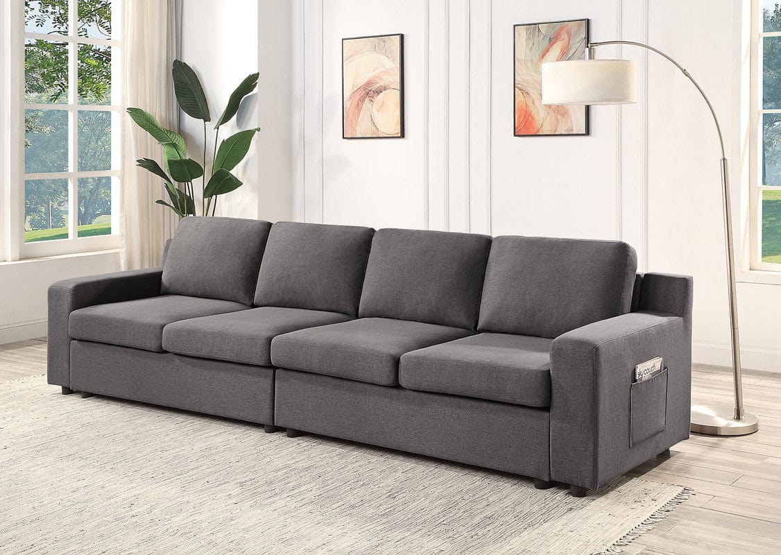 Willow & Hearth Waylon 119"W Gray Linen 4-Seater Sofa with Pockets