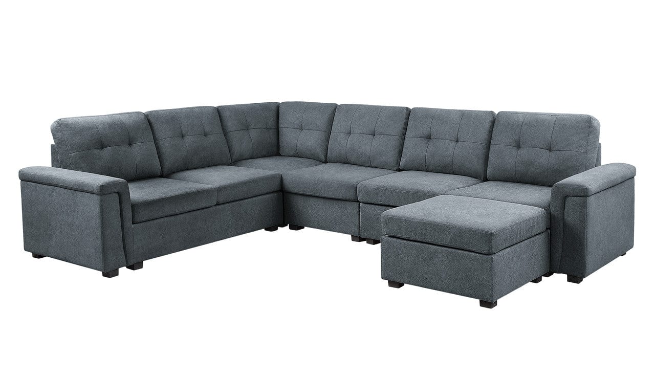 Willow & Hearth Isla 119"W Gray Woven Fabric 7-Seater Sectional Sofa with Ottoman