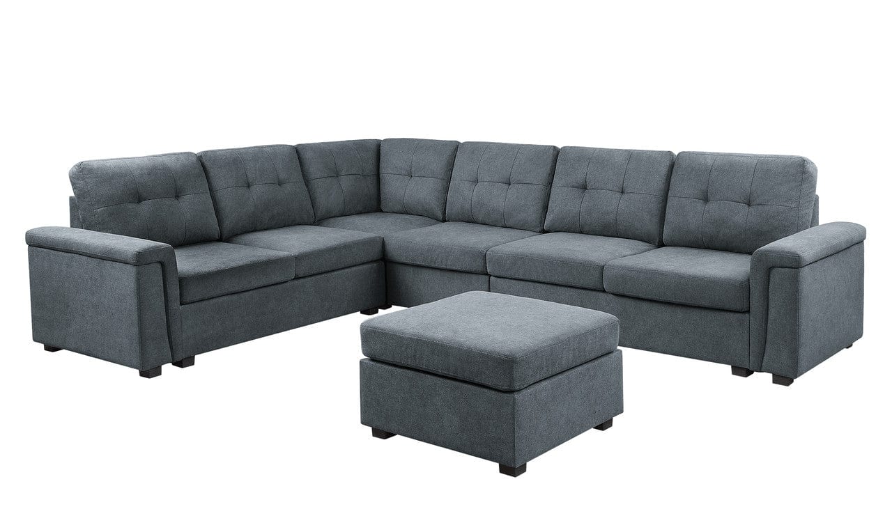 Willow & Hearth Isla 119"W Gray Woven Fabric 7-Seater Sectional Sofa with Ottoman