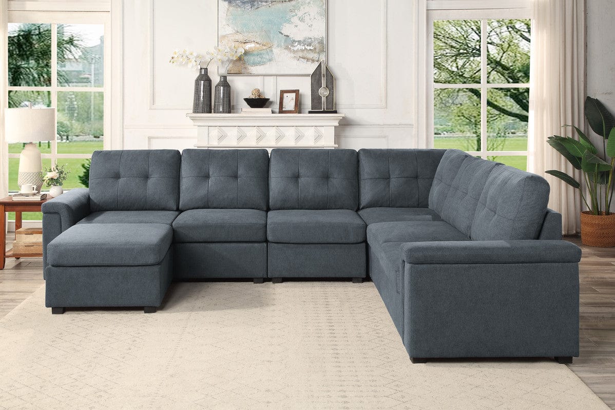 Willow & Hearth Isla 119"W Gray Woven Fabric 7-Seater Sectional Sofa with Ottoman