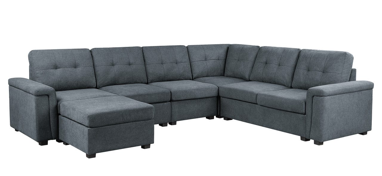 Willow & Hearth Isla 119"W Gray Woven Fabric 7-Seater Sectional Sofa with Ottoman
