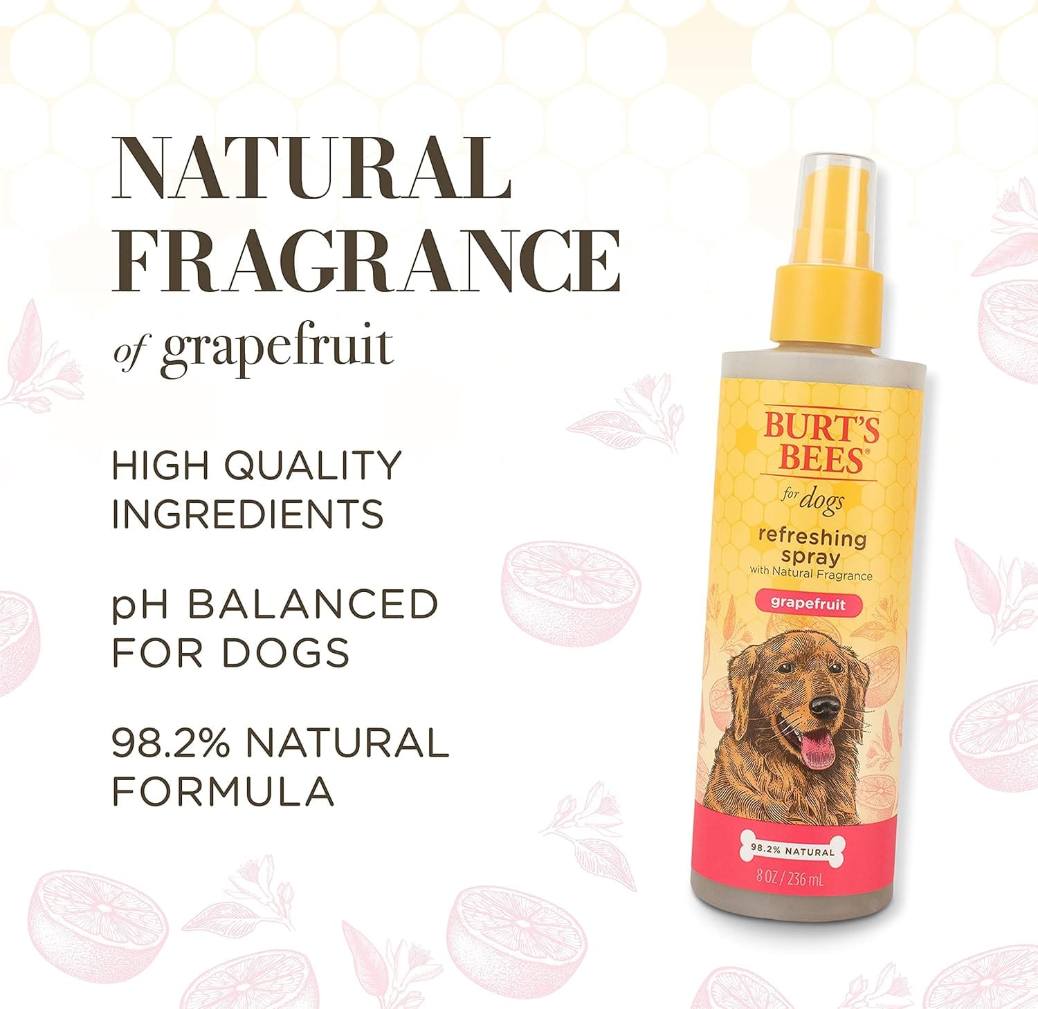 Burt's Bees Dog Refreshing Spray, Grapefruit Scent, pH Balanced, Formulated Without Sulfates and Parabens, 8 oz