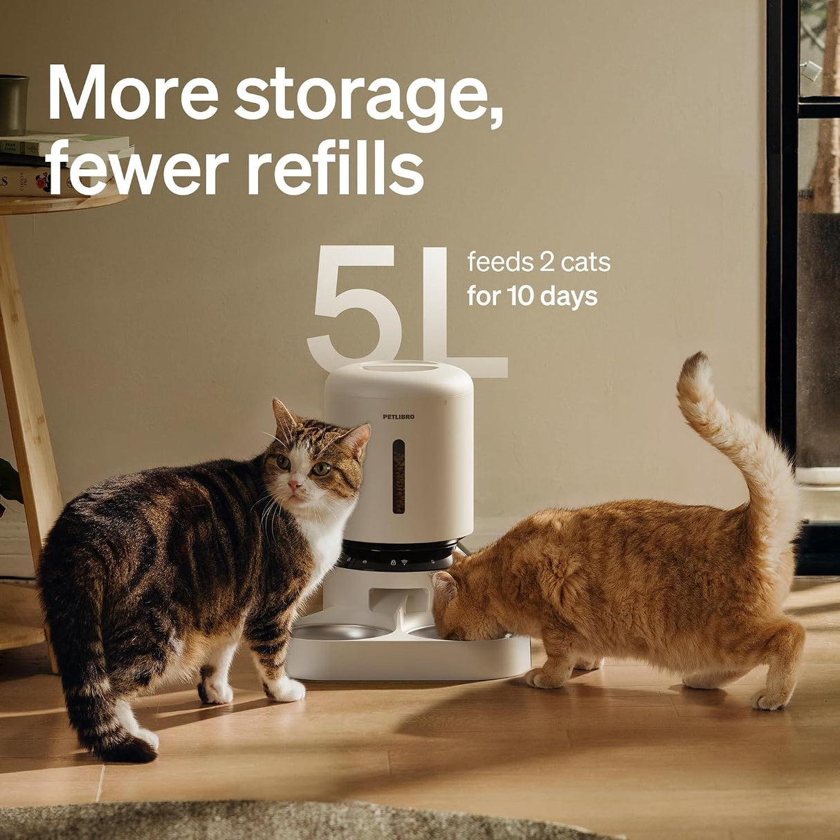 Petlibro 5G WiFi Automatic Pet Feeder for Two Cats or Dogs, 5L Food Dispenser with Low Food Sensor, White - Certified Refurbished