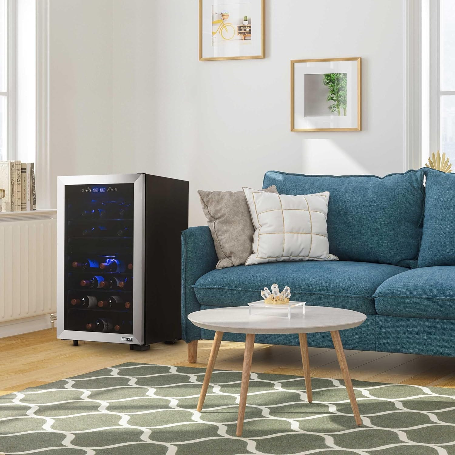 Newair Freestanding Dual Zone Wine Fridge, 43 Bottles, Stainless Steel - Certified Refurbished