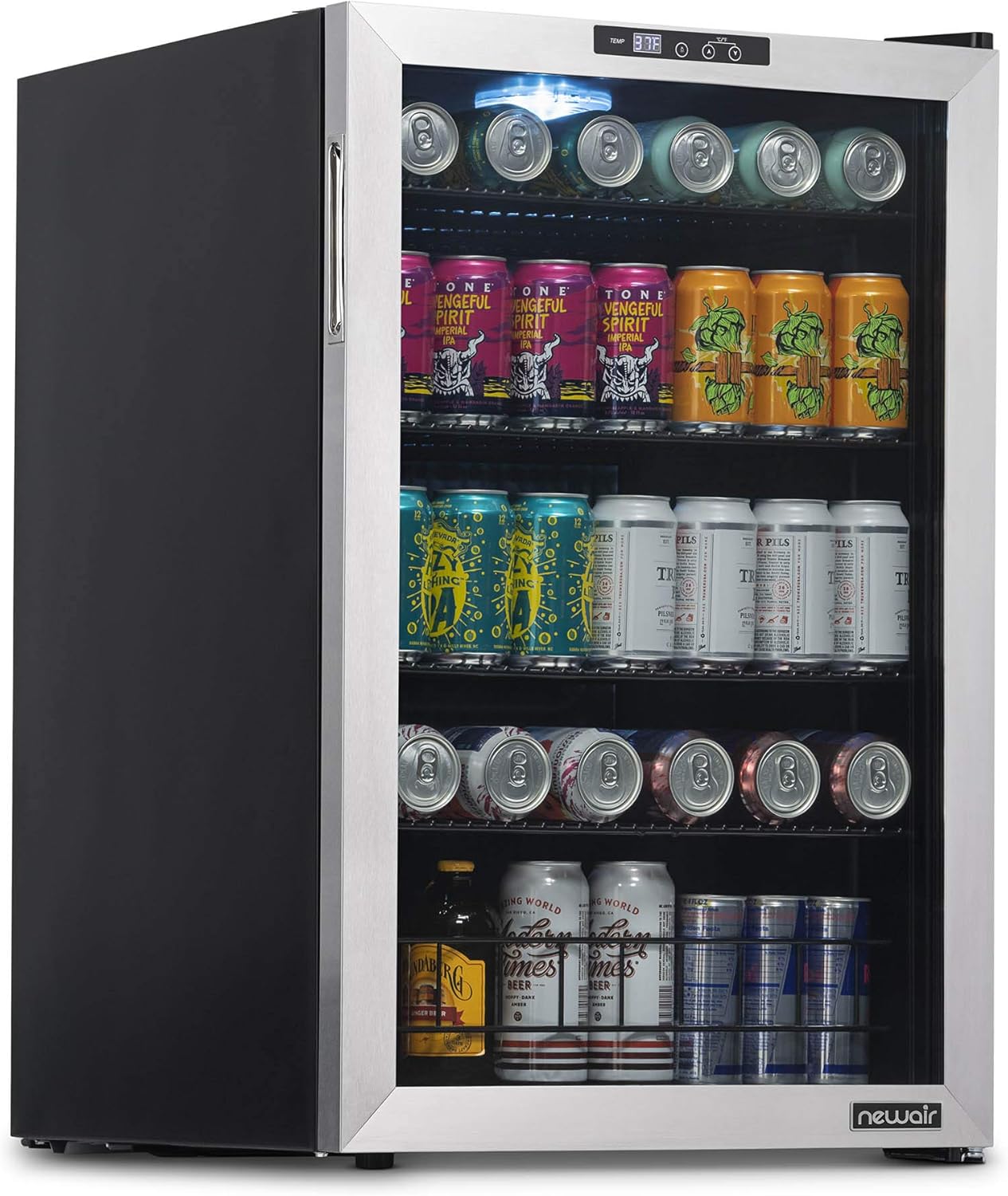 Newair Freestanding Beverage Fridge with SplitShelf, 160 Cans, Stainless Steel - Certified Refurbished