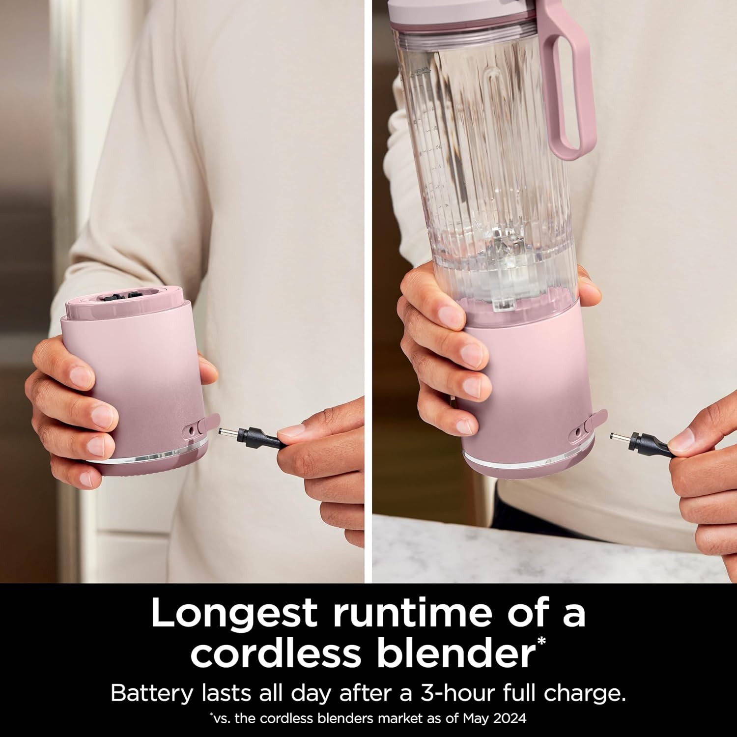 Ninja Blast Max Personal Cordless Blender for Smoothies, Blend, Ice Crush, 22 oz. Twist & Go Vessel, Pink - Certified Refurbished