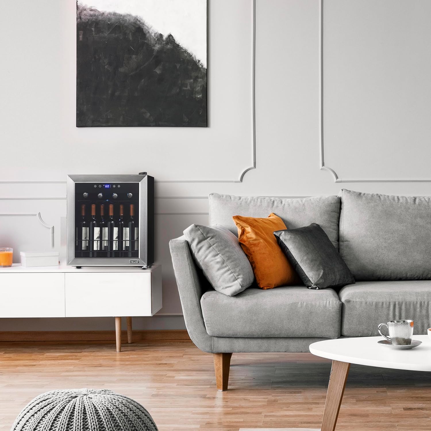 Newair Freestanding Wine Fridge with Digital Thermostat, 16 Bottles, Stainless Steel - Certified Refurbished