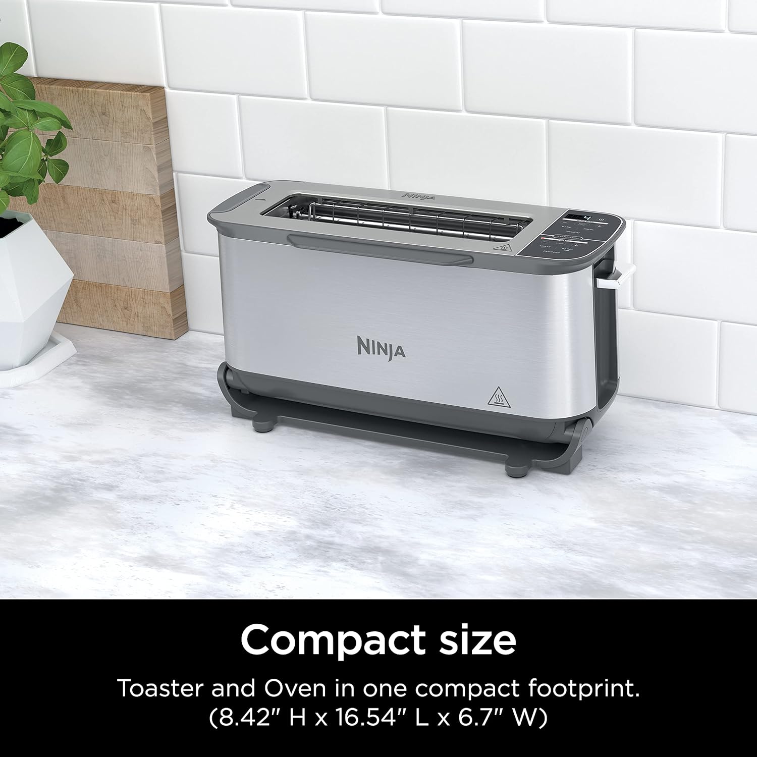 Ninja ST101 Foodi 2-in-1 Flip Toaster, 2-Slice Capacity, Compact Toaster Oven, Snack Maker, Reheat, Defrost, 1500 Watts, 6 Functions, Stainless Steel