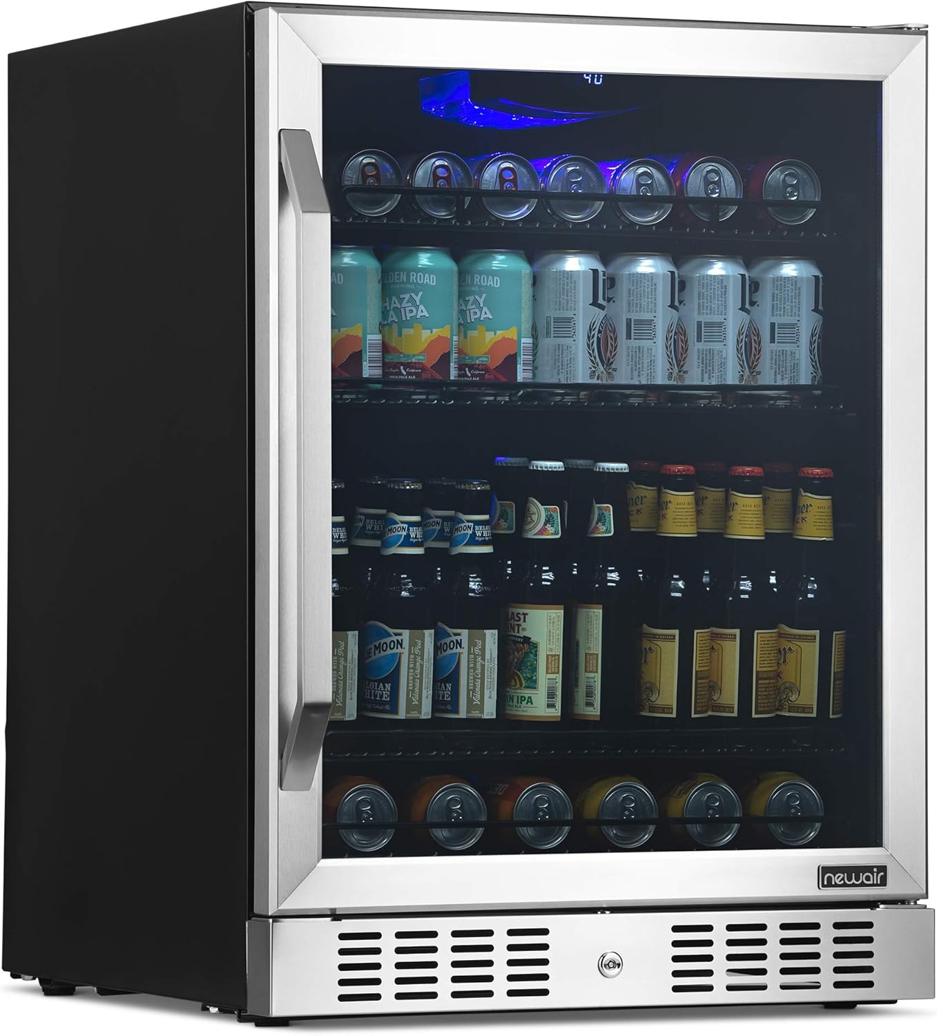 Newair 24" Built-in Beverage Fridge with Triple-Pane Glass, 177 Cans, Stainless Steel - Certified Refurbished