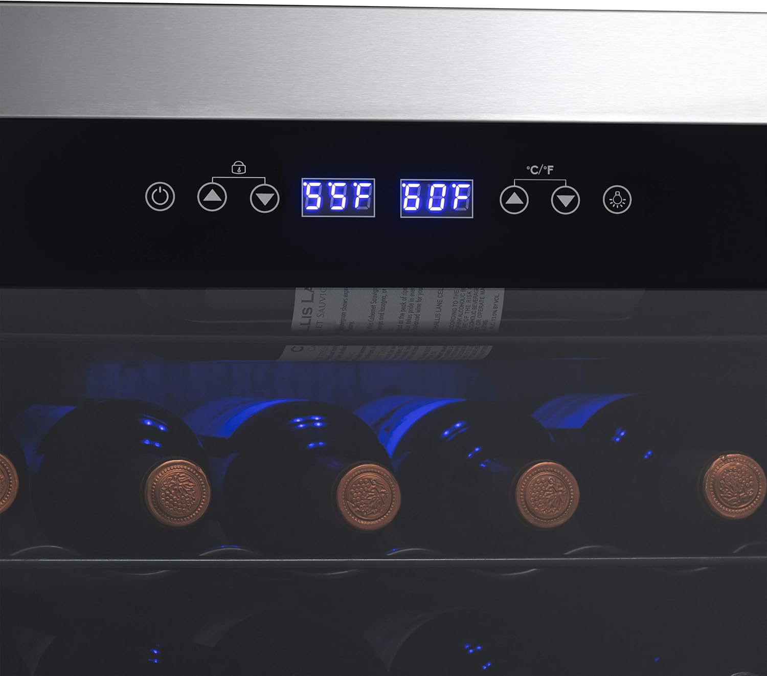 Newair Dual Zone Wine Fridge with Adjustable Racks, 28 Bottles, Stainless Steel - Certified Refurbished