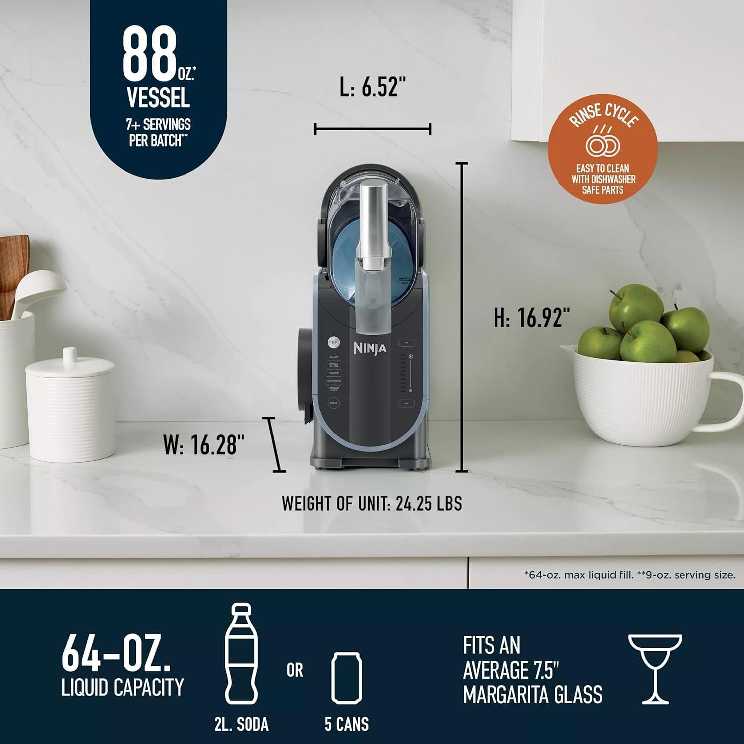 Ninja SLUSHi Frozen Drink & Slushie Machine with RapidChill Technology, 88 oz, Gray - Certified Refurbished