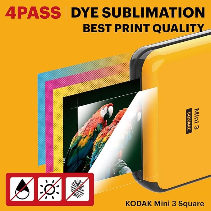 Kodak All-New Mini 3 Square Instagram Size Bluetooth Portable Photo Printer with 4PASS Technology, White