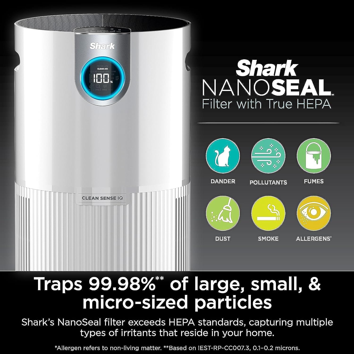 Shark Nanoseal HEPA Air Purifier MAX with Clean Sense, Covers 1350 Sq Ft, Captures 99.98% of Dust & Allergens, White - Certified Refurbished