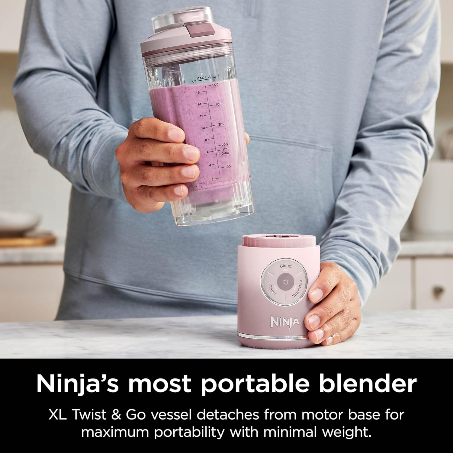 Ninja Blast Max Personal Cordless Blender for Smoothies, Blend, Ice Crush, 22 oz. Twist & Go Vessel, Pink - Certified Refurbished