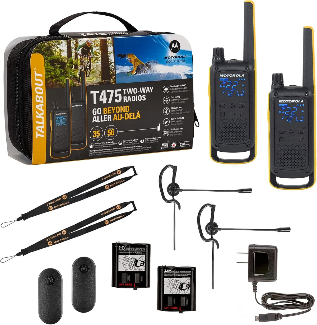 Motorola Solutions Rechargeable Two-Way Radios, Dual Pack, Black/Yellow