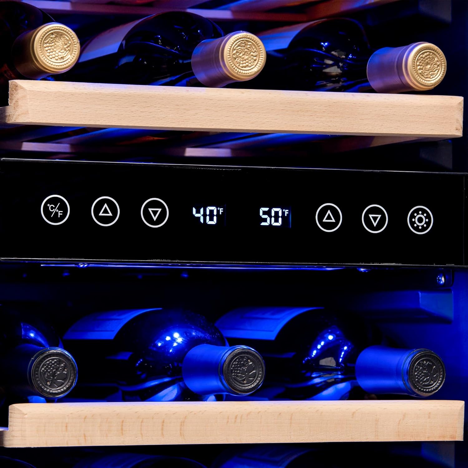 Newair 15" Dual Zone Wine Fridge with Beech Wood Shelves, 29 Bottles, Stainless Steel - Certified Refurbished