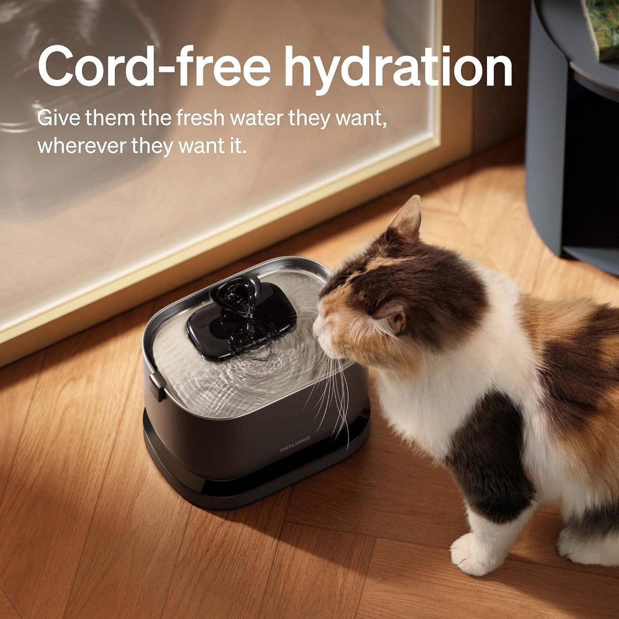 Petlibro Cordless Cat Water Fountain, Battery Operated, 2.5L/84oz, Dockstream, Black - Certified Refurbished