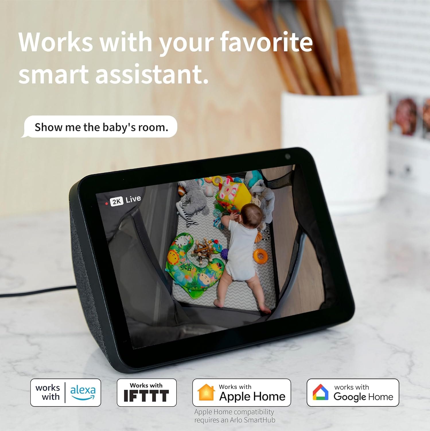 Arlo Essential 2nd Gen 2K Indoor Single Cam, White - Certified Refurbished