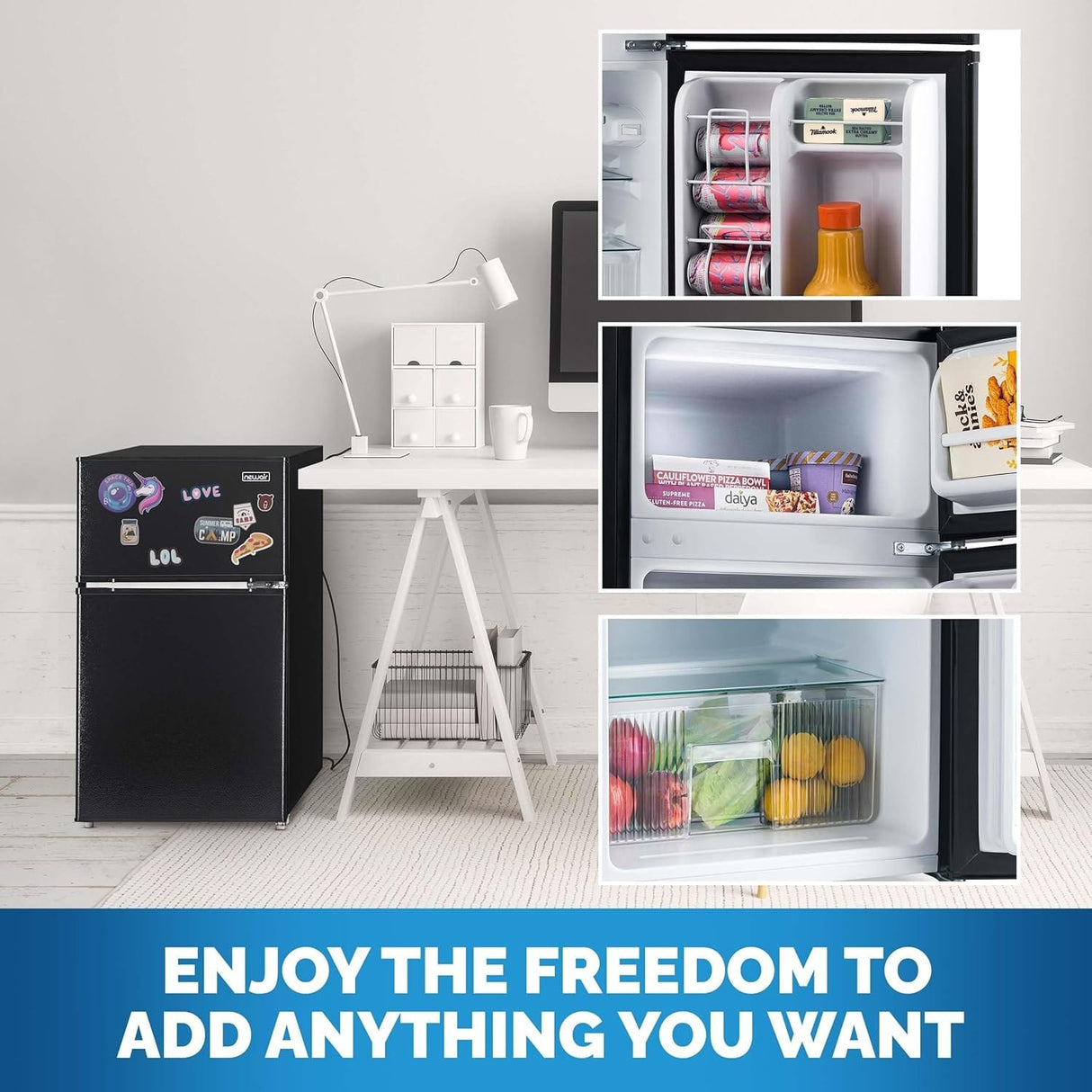 Newair Compact Mini Fridge with Freezer, 3.1 Cu. Ft., Black - Certified Refurbished