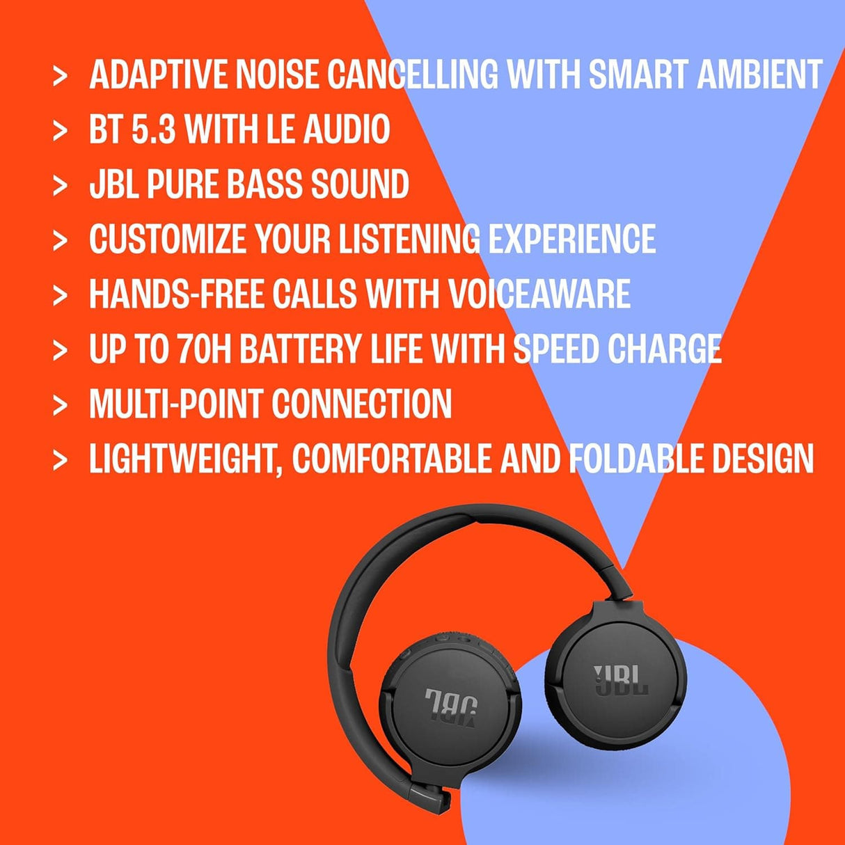 JBL Tune 670NC Bluetooth Wireless On-Ear Headphones, Black - Certified Refurbished