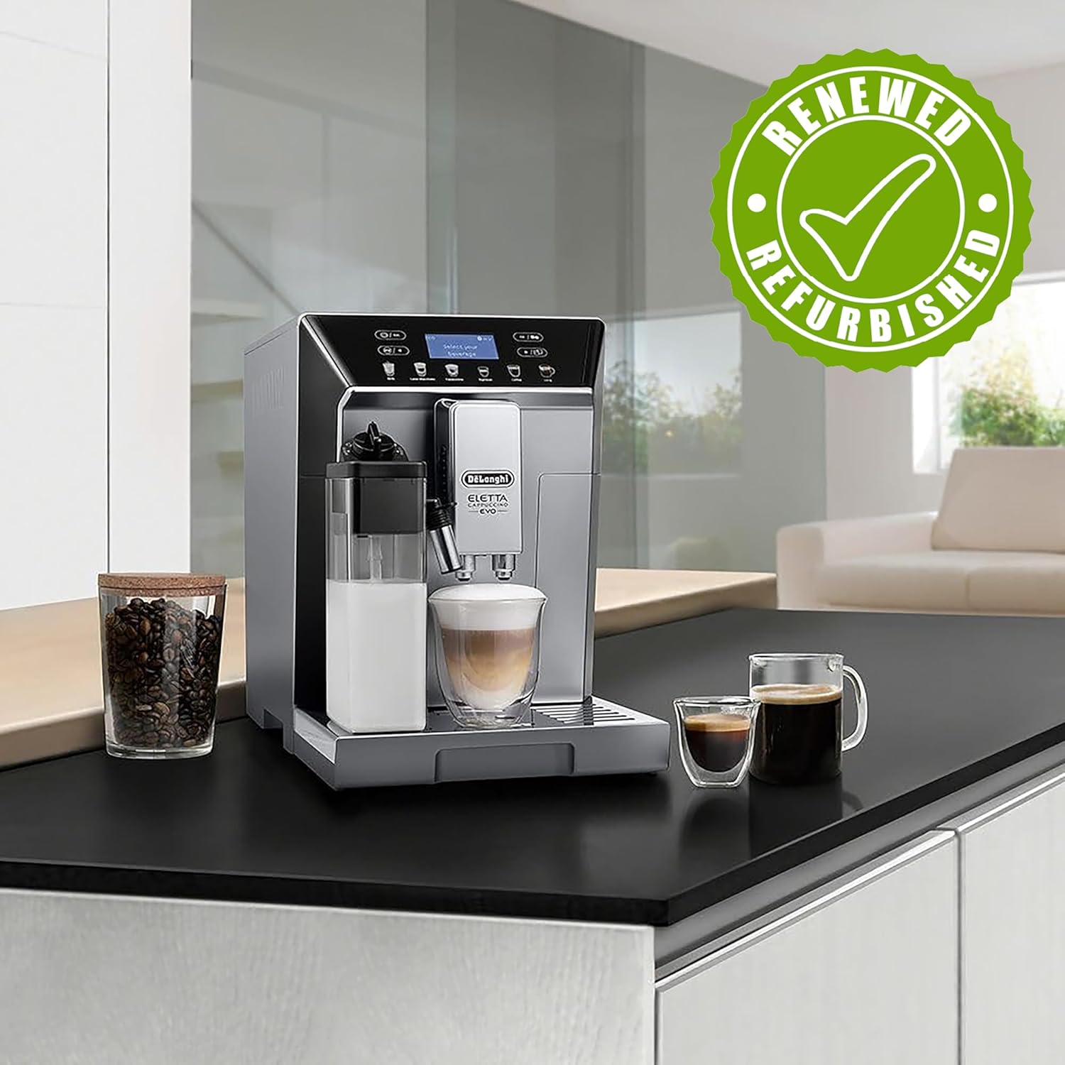 De'Longhi Eletta Evo Fully Automatic Espresso Cappuccino Coffee Maker with One Touch Latte Crema System - Certified Refurbished