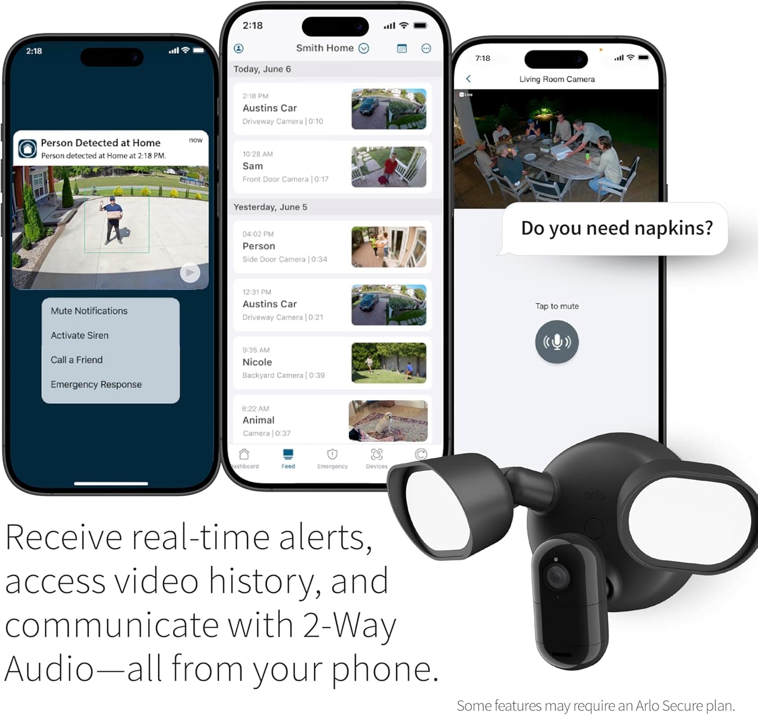 Arlo Wired Floodlight Security Camera, Black - Certified Refurbished