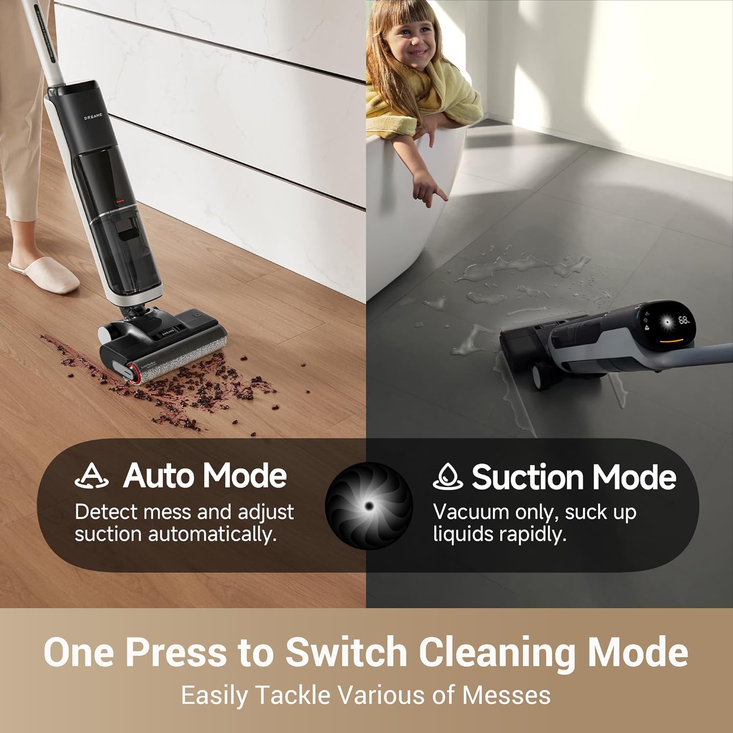 Dreame H14 Cordless Vacuum Mop, 180° Lie-Flat Wet Dry Cleaner, 140°F Brush Washing, Fast Hot Air Drying in 5 Min, Smart Hard Floor Cleaner