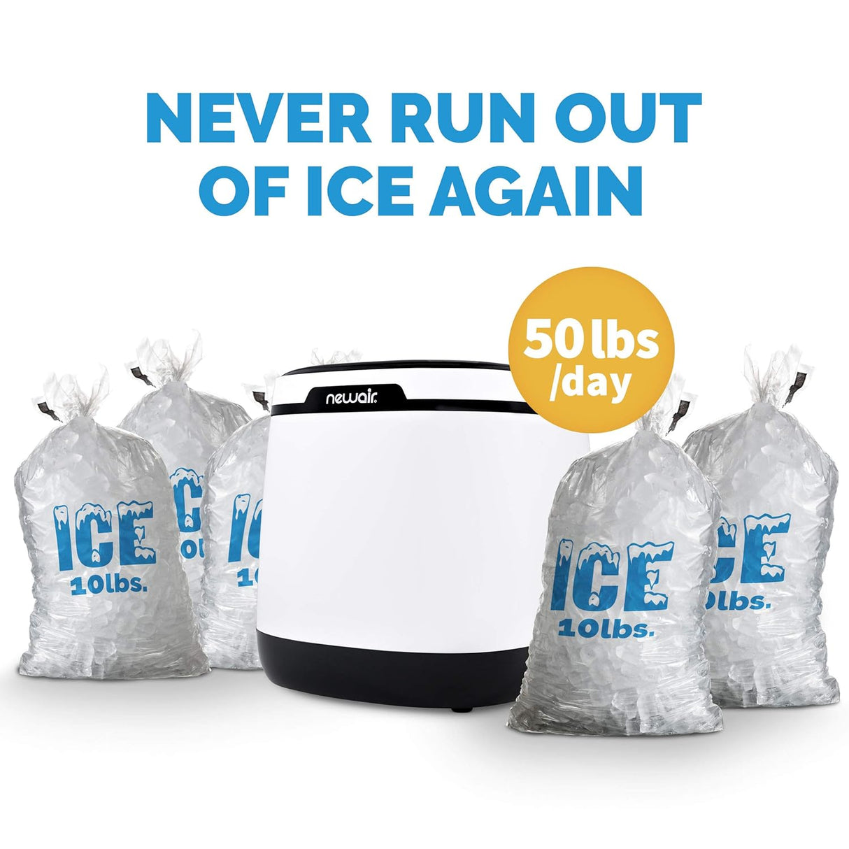 Newair Countertop Ice Maker with One Button Operation, 50 lbs of Ice a Day, White - Certified Refurbished