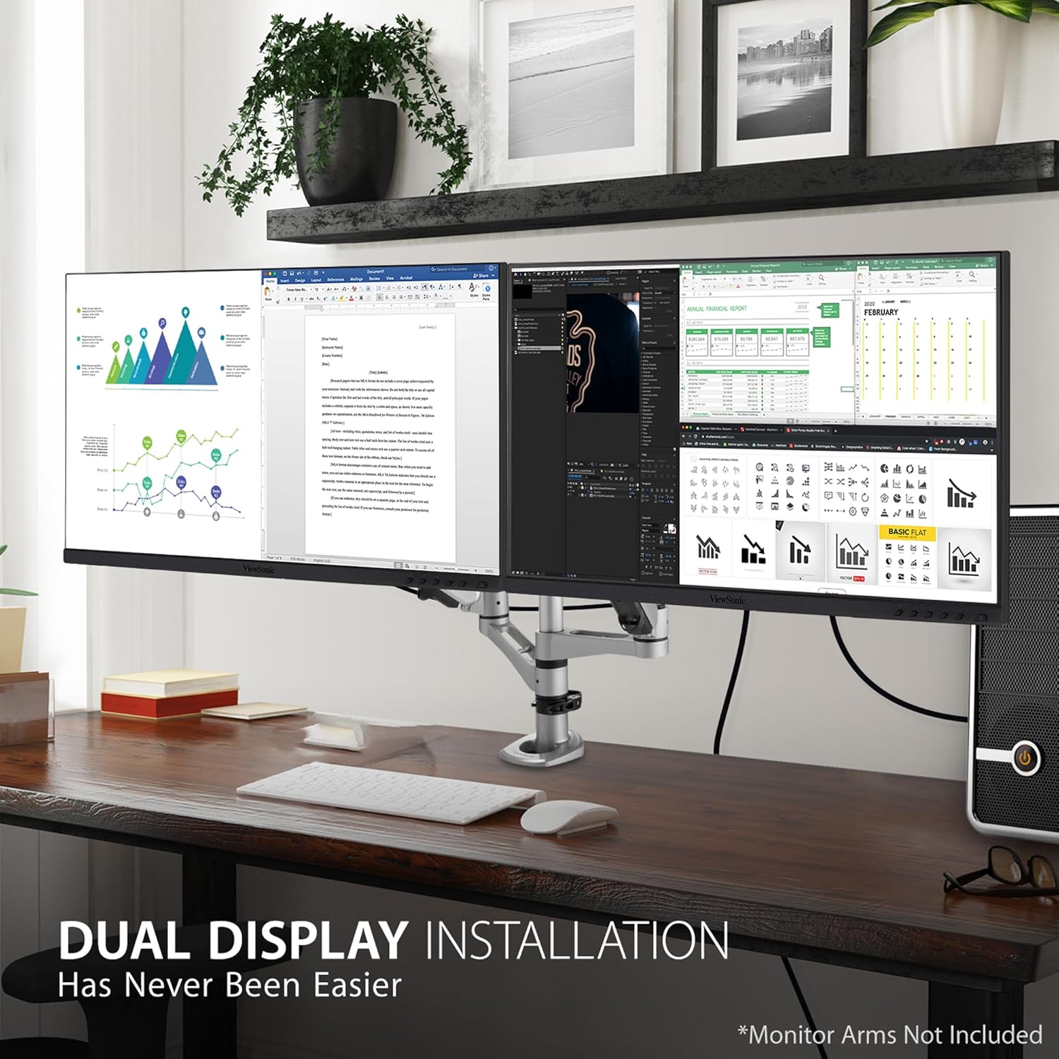 ViewSonic 24" Dual Pack Head-Only 1080p IPS Monitors with USB C, 60 Hz, Black - Certified Refurbished