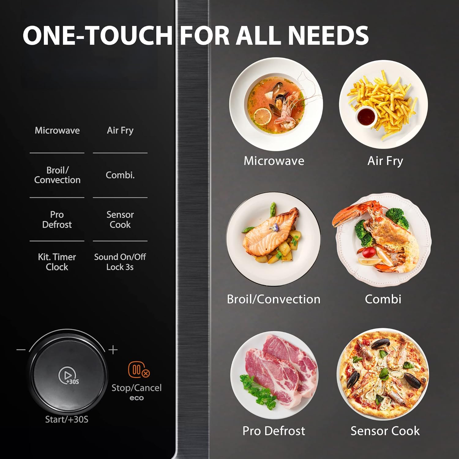 Toshiba 1.0 cu. ft. 7-in-1 OptiChef Countertop Microwave Oven Air Fryer Combo, 1000W, Black - Certified Refurbished