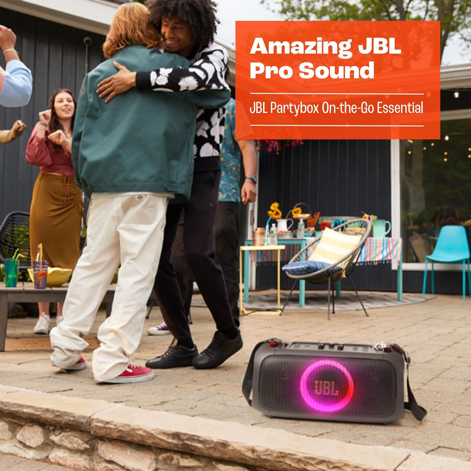 JBL PartyBox On-The-Go Essential, Portable Party Speaker with Built-In Lights and Wireless Mic, Black - Certified Refurbished