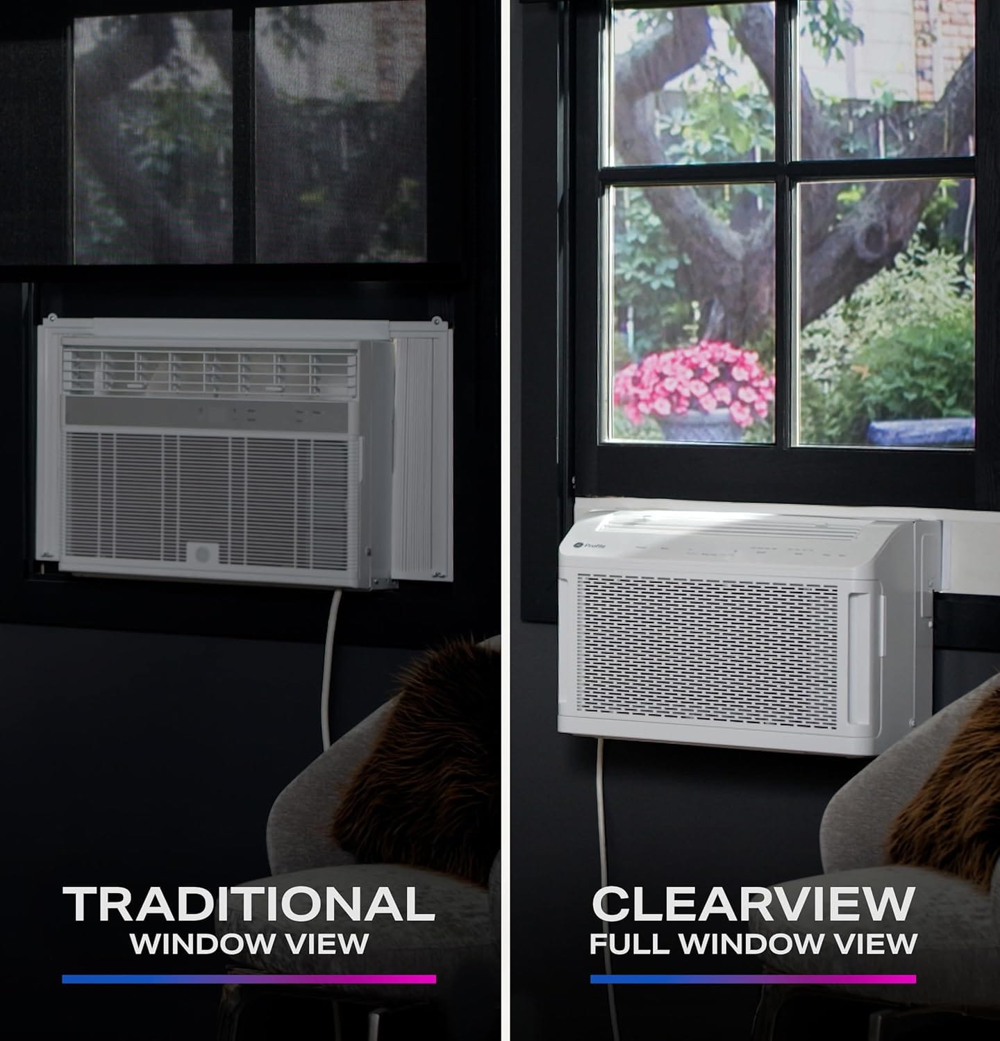 GE Profile ClearView 8300 BTU Window Air Conditioner Unit, U-Shaped Adjustable Depth, Up to 350 sq ft., White - Certified Refurbished