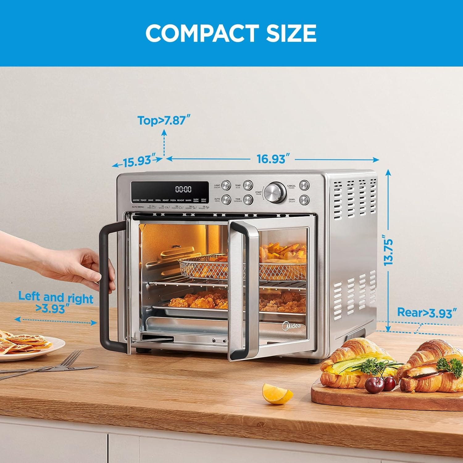 Midea Flexify French Door Air Fryer Oven, Extra-Large Air Fryer & Toaster Oven Combo, Stainless Steel - Certified Refurbished
