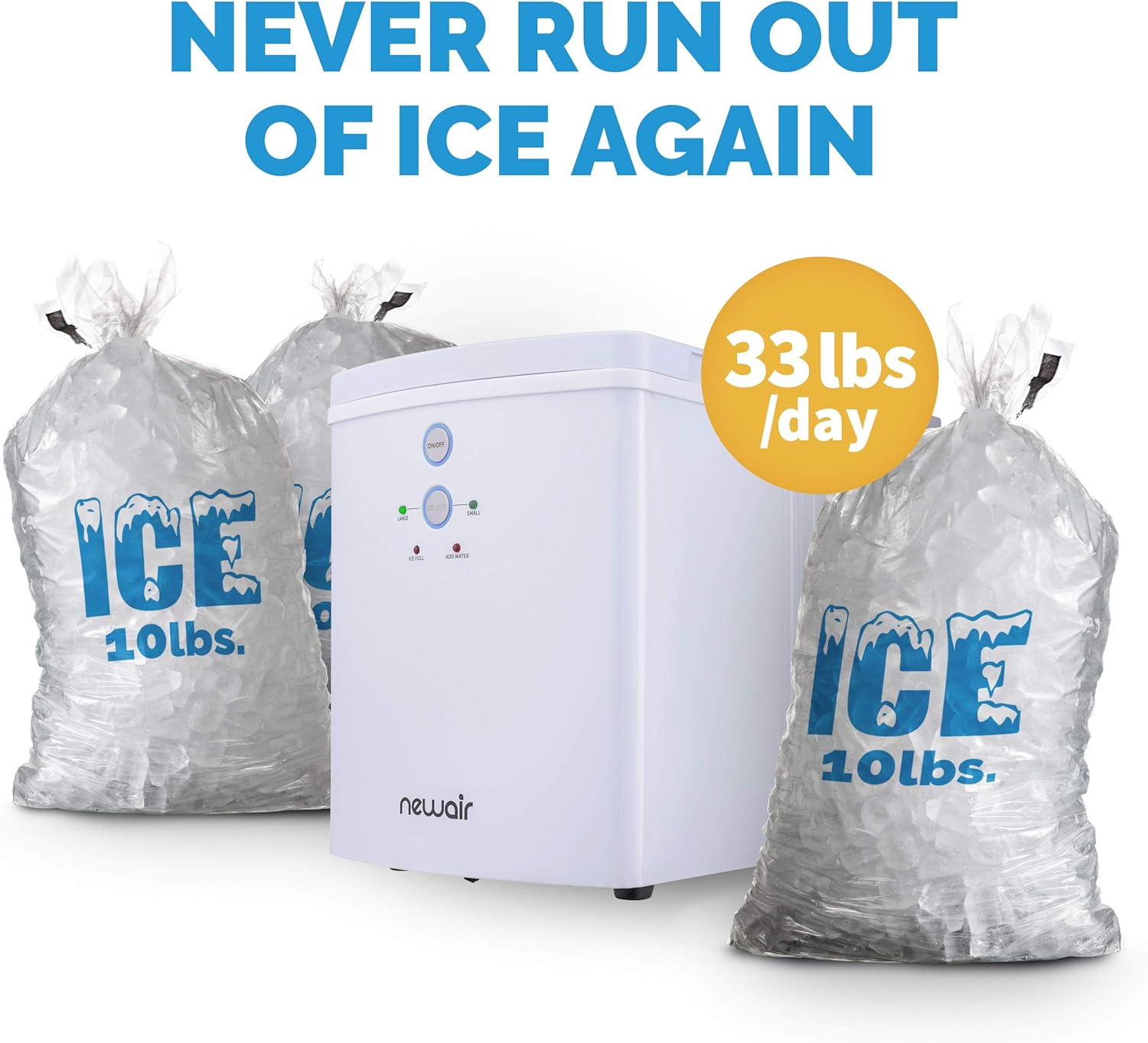 Newair Portable Ice Maker with 2 Ice Sizes, 33 lbs of Ice a Day, White - Certified Refurbished
