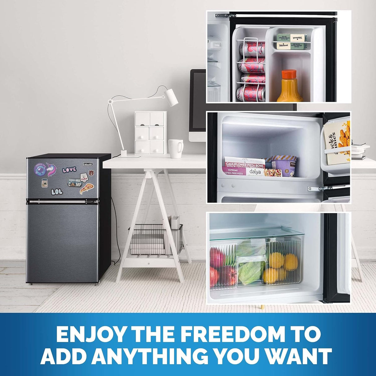 Newair Compact Mini Fridge with Freezer, 3.1 Cu. Ft., Gray - Certified Refurbished