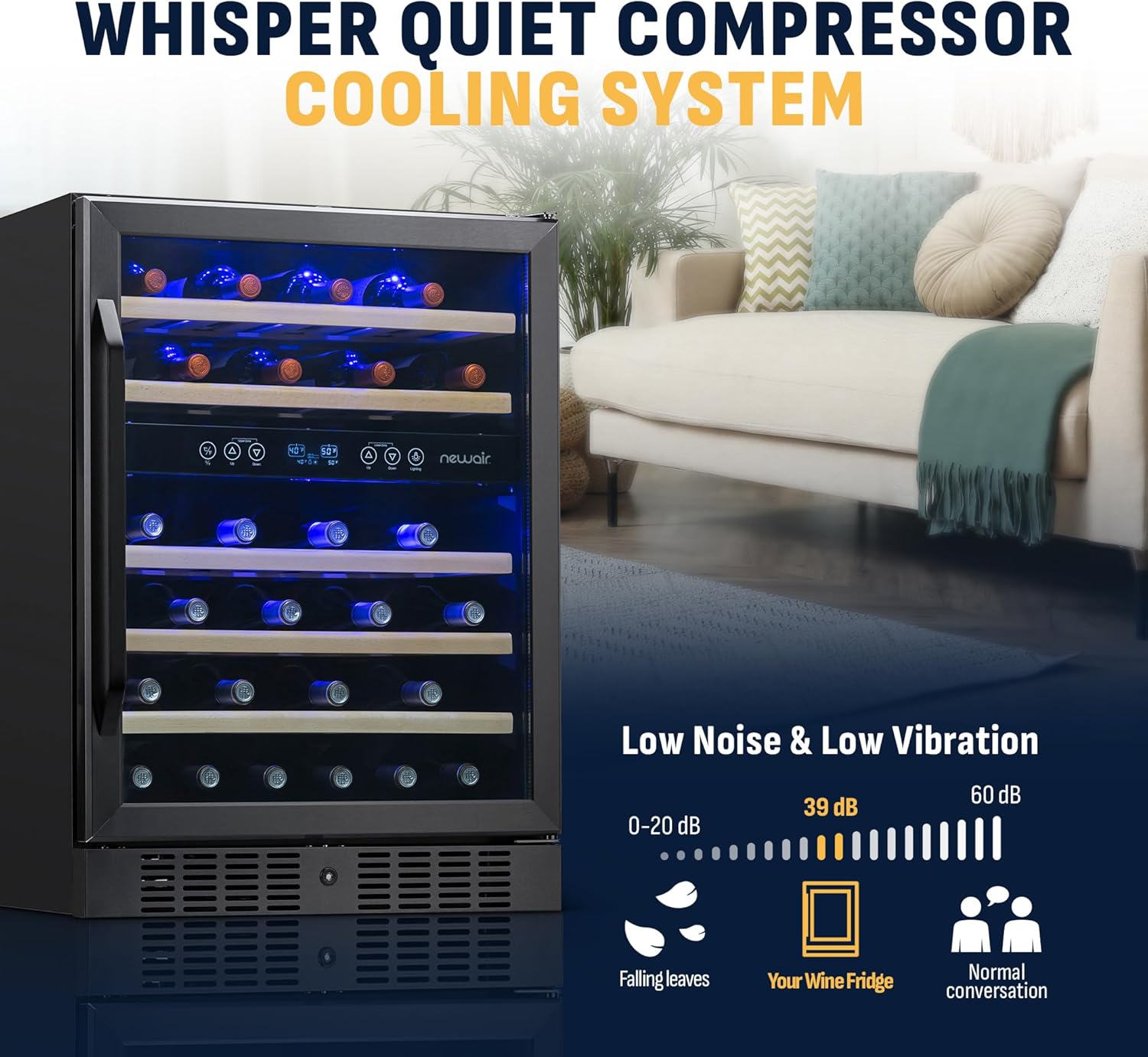 Newair 24" Built-in Dual Zone Wine Fridge, 46 Bottles, Black - Certified Refurbished