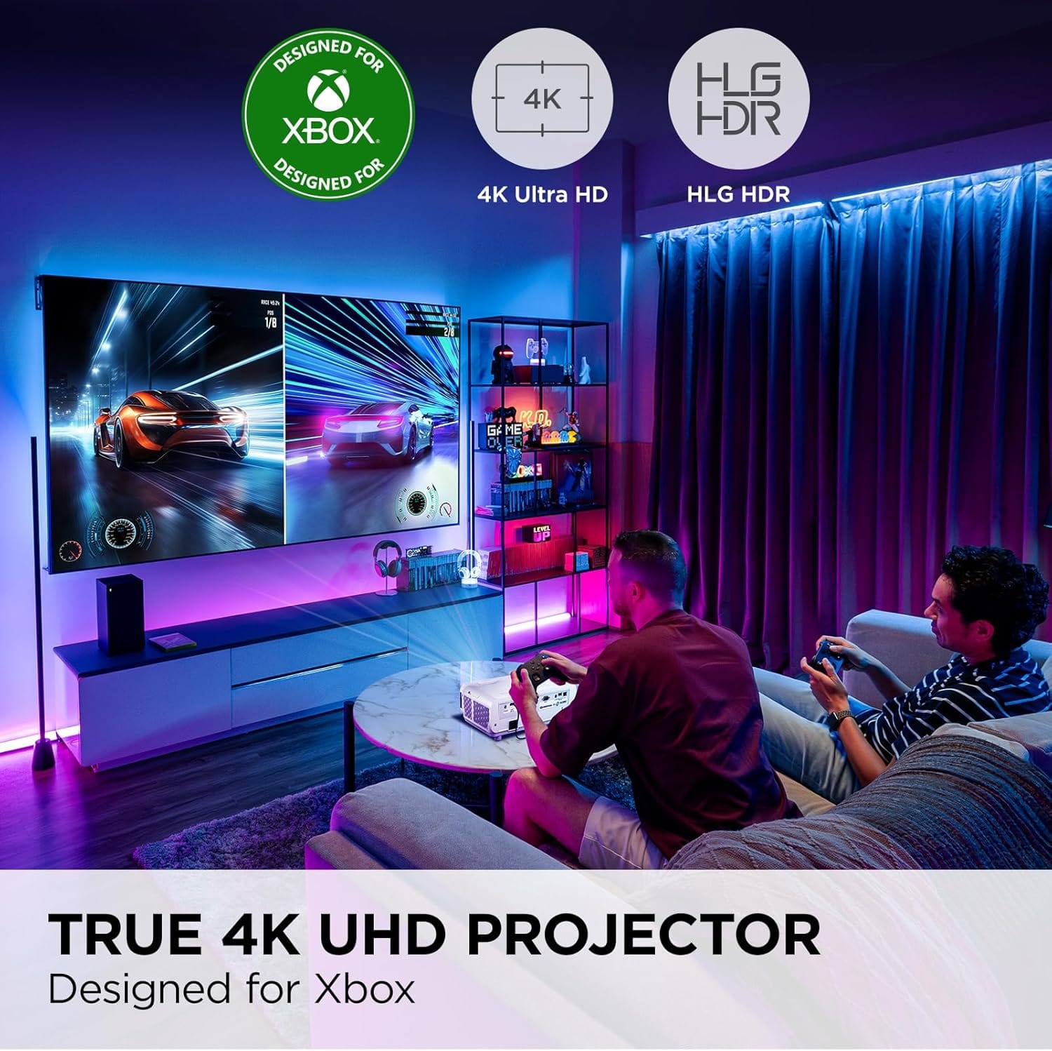 ViewSonic UHD 4K Gaming Projector Designed for Xbox with 4.2ms Response Time, White - Certified Refurbished