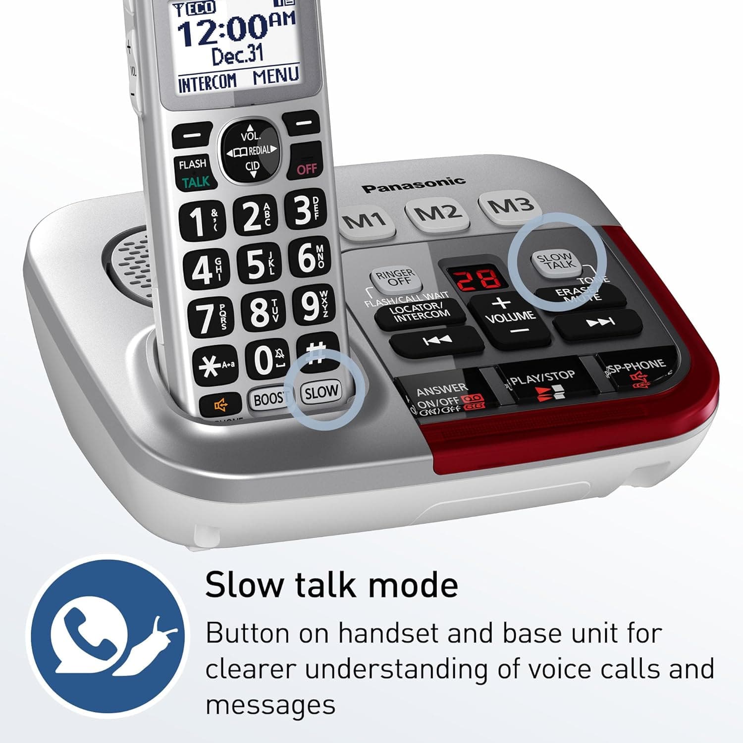 Panasonic Amplified Cordless Phone, Digital Answering Machine, 1 Handset, Silver - Certified Refurbished