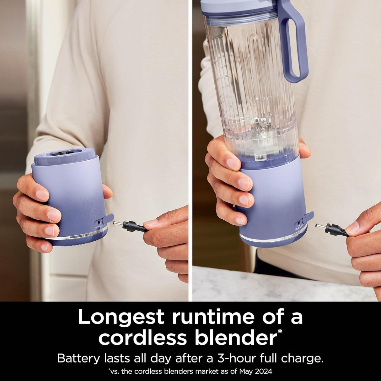 Ninja Blast Max Personal Cordless Blender for Smoothies, Blend, Ice Crush, 22 oz. Twist & Go Vessel, Lavender - Certified Refurbished