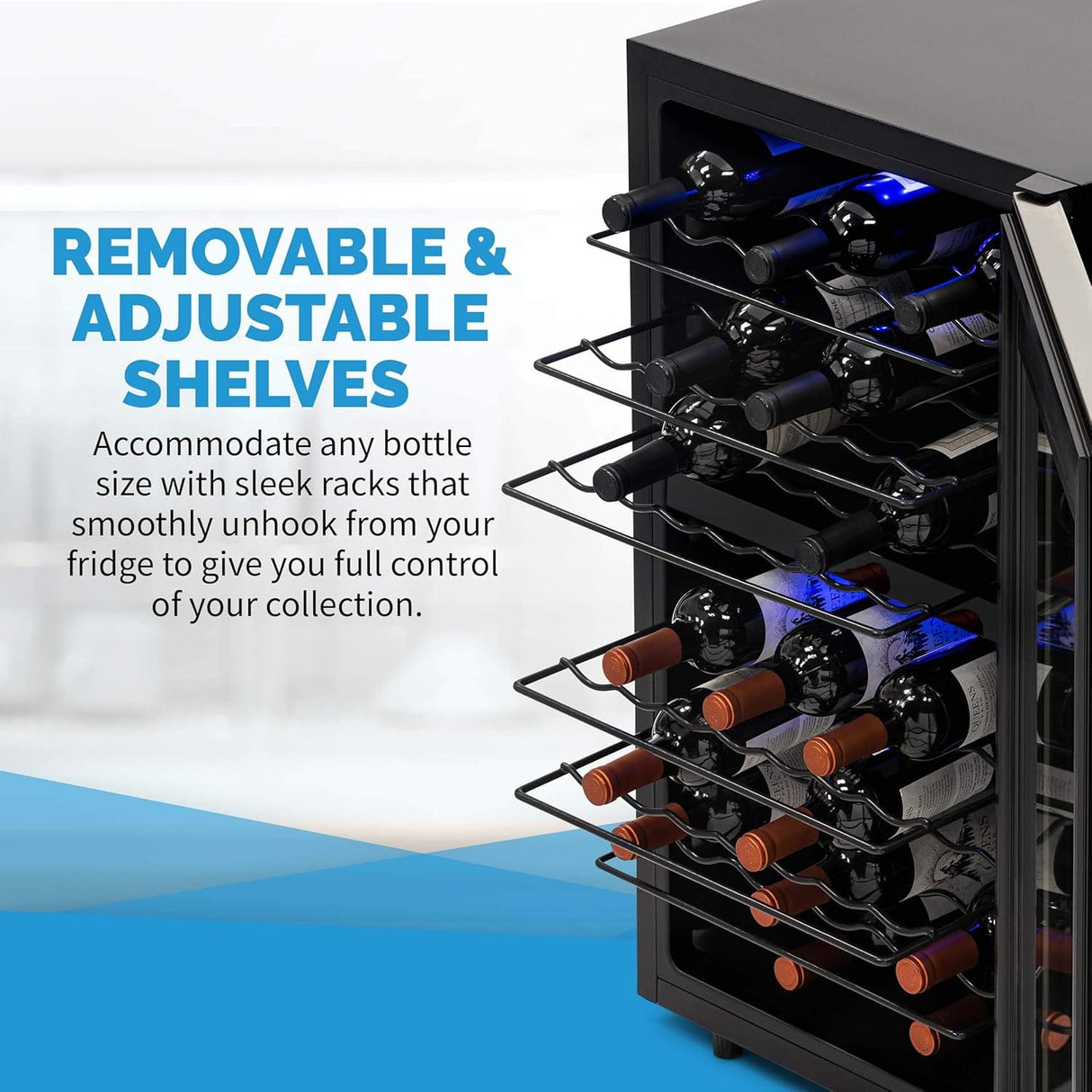 Newair Freestanding Dual Zone Wine Fridge, 43 Bottles, Stainless Steel - Certified Refurbished