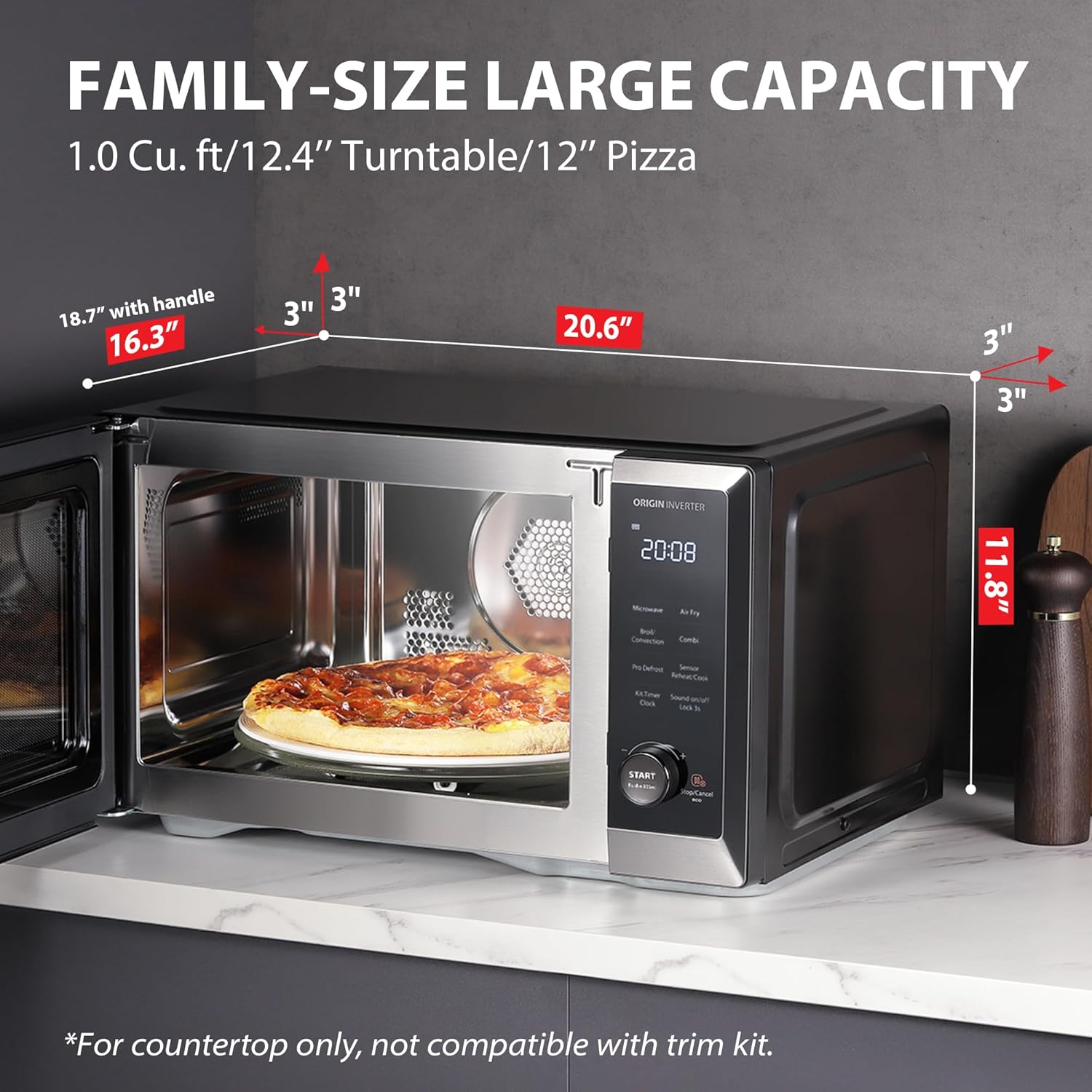 Toshiba 1.0 cu. ft. 7-in-1 OptiChef Countertop Microwave Oven Air Fryer Combo, 1000W, Black - Certified Refurbished