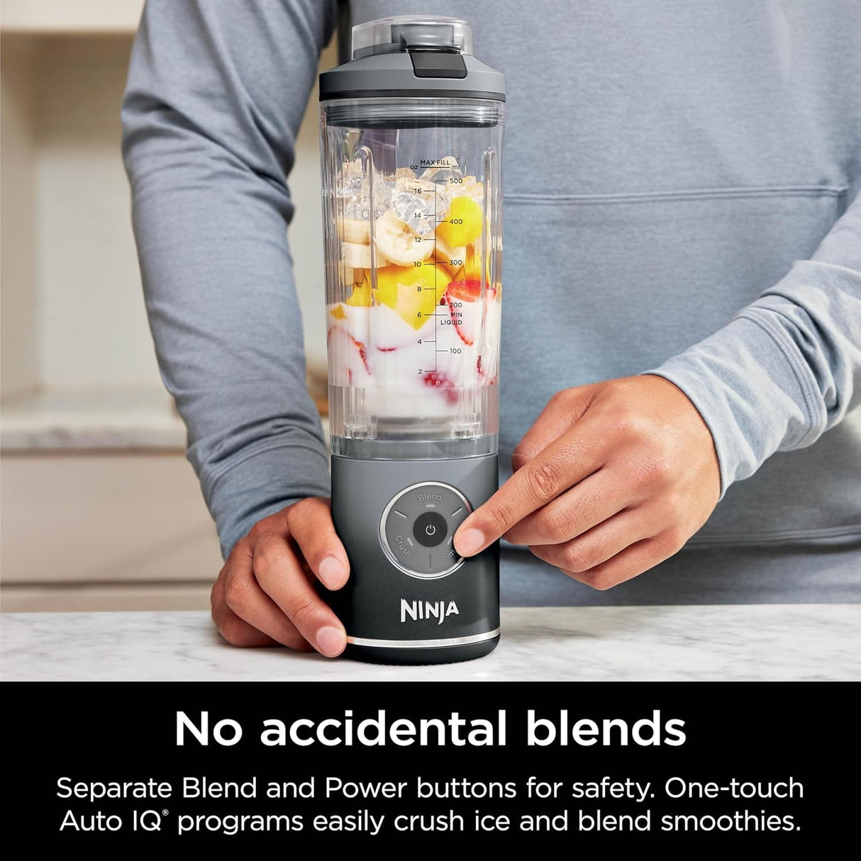 Ninja Blast Max Personal Cordless Blender for Smoothies, Blend, Ice Crush, 22 oz. Twist & Go Vessel, Gray - Certified Refurbished